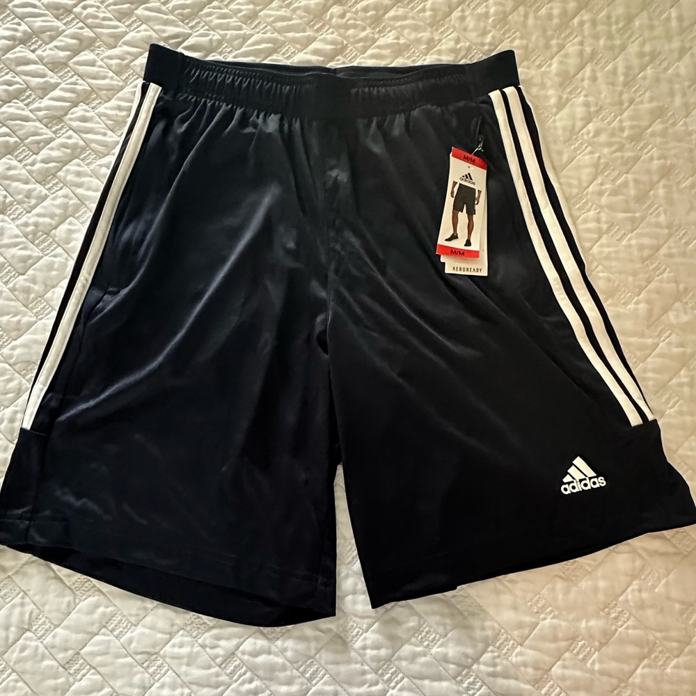 Adidas Black Athletic Shorts with Stripes and Elastic Waistband
